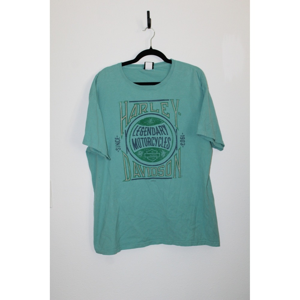 Harley Davidson Roswell New Mexico UFO Alien T-Shirt Teal Green Mens XL Biker